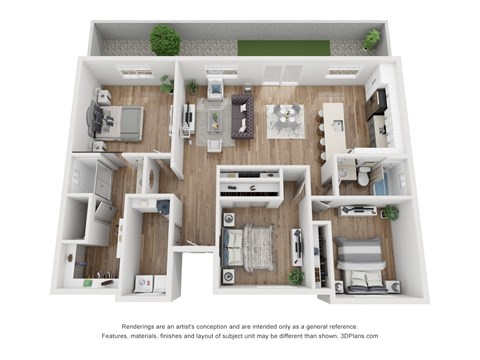 Floor plan for 3 beds, 2 baths, 1355 sqft